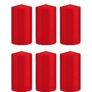 6x Rode woondecoratie kaarsen 8 x 15 cm 69 branduren
