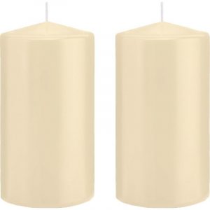 2x Cremewitte woondecoratie kaarsen 8 x 15 cm 69 branduren