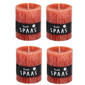 4x Oranje woondecoratie kaarsen rustiek 7 x 8 cm 30 branduren