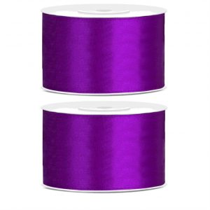 2x Hobby/decoratie paars satijnen sierlinten 3,8 cm/38 mm x 25 meter