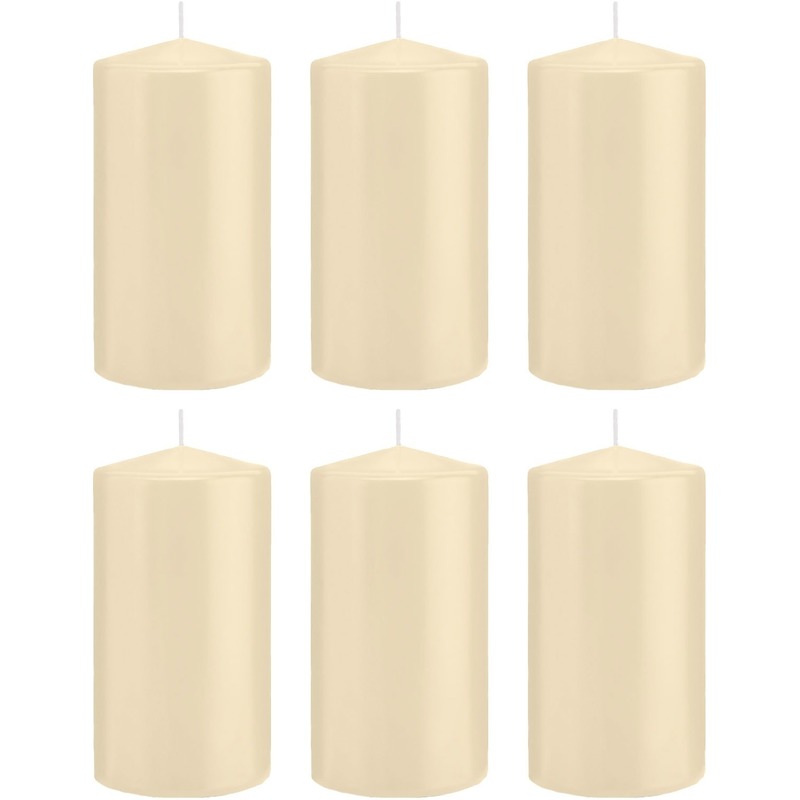 6x Cremewitte woondecoratie kaarsen 8 x 15 cm 69 branduren