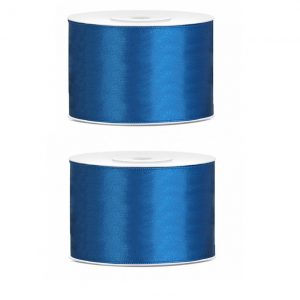 2x Hobby/decoratie blauw satijnen sierlinten 5 cm/50 mm x 25 meter