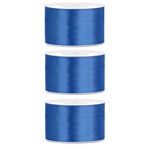 3x Hobby/decoratie marine blauw satijnen sierlinten 3,8 cm/38 mm x 25 meter