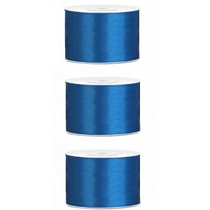 3x Hobby/decoratie blauw satijnen sierlinten 5 cm/50 mm x 25 meter