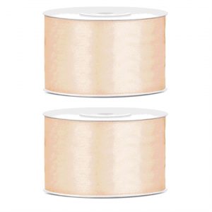 2x Hobby/decoratie creme satijnen sierlinten 3,8 cm/38 mm x 25 meter