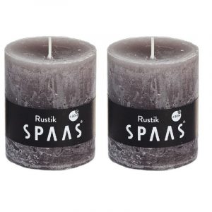 2x Taupe woondecoratie kaarsen rustiek 7 x 8 cm 30 branduren