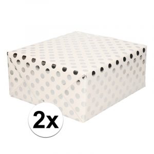 2x Cadeau inpakpapier wit/zilver