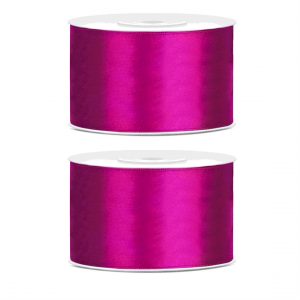 2x Hobby/decoratie fuchsia roze satijnen sierlinten 3,8 cm/38 mm x 25 meter