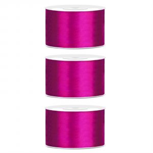 3x Hobby/decoratie fuchsia roze satijnen sierlinten 3,8 cm/38 mm x 25 meter