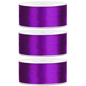 3x Hobby/decoratie paarse satijnen sierlinten 2,5 cm/25 mm x 25 meter