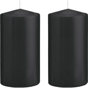 2x Zwarte woondecoratie kaarsen 8 x 15 cm 69 branduren