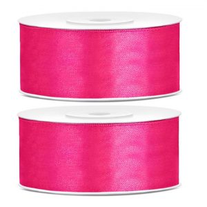 2x Hobby/decoratie donker roze satijnen sierlinten 2,5 cm/25 mm x 25 meter