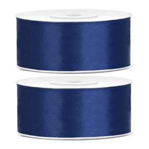 2x Hobby/decoratie donkerblauwe satijnen sierlinten 2,5 cm/25 mm x 25 meter