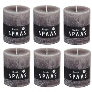 6x Taupe woondecoratie kaarsen rustiek 7 x 8 cm 30 branduren