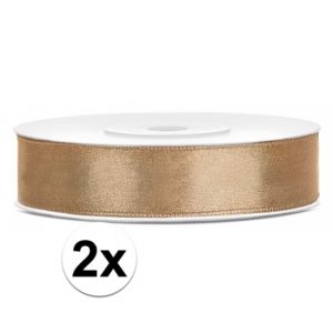 2x Sierlinten satijn 25 meter lang goud
