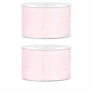 2x Hobby/decoratie licht poeder roze satijnen sierlinten 3,8 cm/38 mm x 25 meter