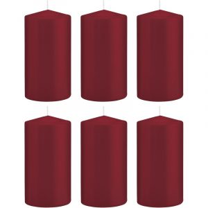 6x Bordeauxrode woondecoratie kaarsen 8 x 15 cm 69 branduren