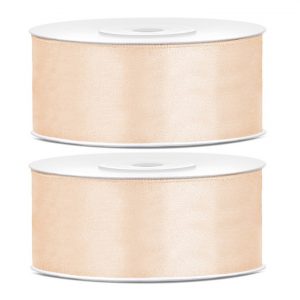 2x Hobby/decoratie creme satijnen sierlinten 2,5 cm/25 mm x 25 meter