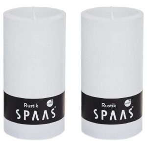 2x Witte woondecoratie kaarsen rustiek 7 x 13 cm 60 branduren