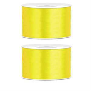 2x Hobby/decoratie geel satijnen sierlinten 3,8 cm/38 mm x 25 meter