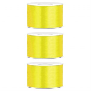 3x Hobby/decoratie geel satijnen sierlinten 3,8 cm/38 mm x 25 meter