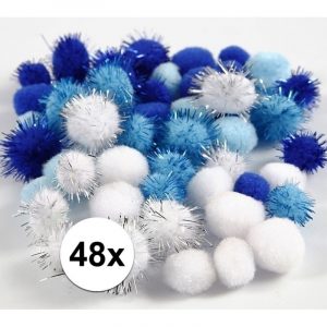 Wit/blauwe decoratieve pompons 15-20 mm