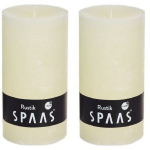 2x Ivoor woondecoratie kaarsen rustiek 7 x 13 cm 60 branduren