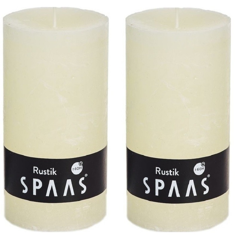 2x Ivoor woondecoratie kaarsen rustiek 7 x 13 cm 60 branduren
