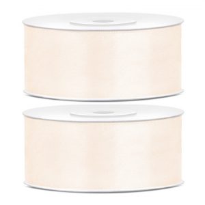 2x Hobby/decoratie off white satijnen sierlinten 2,5 cm/25 mm x 25 meter