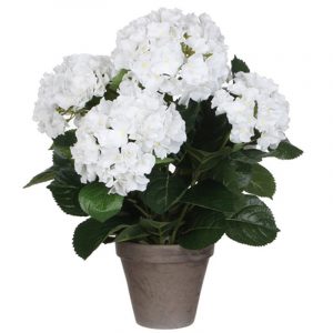 Witte Hydrangea/hortensia kunstplant 45 cm in grijze pot