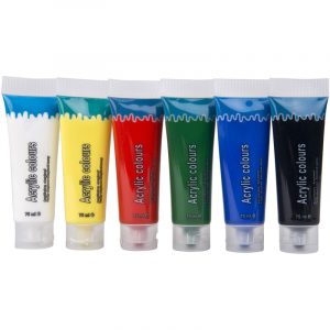 Acrylverf in 6 kleuren tube 75 ml hobby/knutsel
