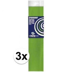3x Knutsel crepe vouw papier limegroen 250 x 50 cm