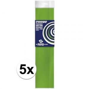 5x Knutsel crepe vouw papier limegroen 250 x 50 cm