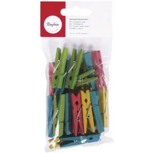 24 Houten knijpers assortie kleuren 4,5 cm
