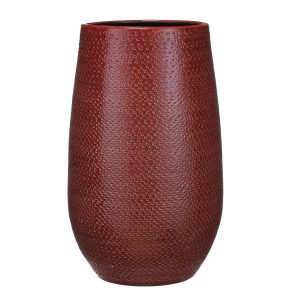 Bloempot vaas bordeaux rood ribbels keramiek voor bloemen of plant H35 x D21 cm
