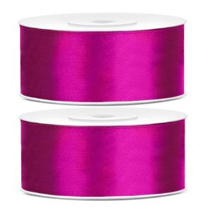 2x Hobby/decoratie fuchsia roze satijnen sierlinten 2,5 cm/25 mm x 25 meter