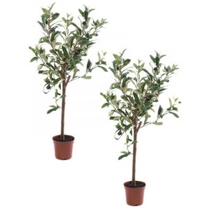 2x Namaak olijfboom kunstplant/kunstboom 65 cm in basic bloempot
