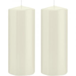 2x Ivoorwitte woondecoratie kaarsen 8 x 20 cm 119 branduren