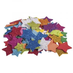 200x Zelfklevende foam sterretjes met glitters om te knutselen