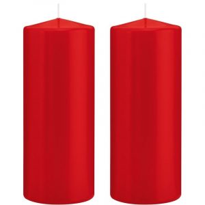 2x Rode woondecoratie kaarsen 8 x 20 cm 119 branduren