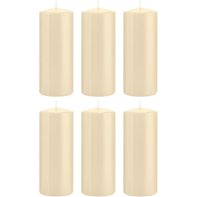 6x Cremewitte woondecoratie kaarsen 8 x 20 cm 119 branduren