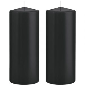 2x Zwarte woondecoratie kaarsen 8 x 20 cm 119 branduren