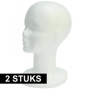 Wit paspop hoofd van piepschuim 30 cm 2 stuks