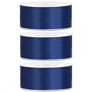 3x Hobby/decoratie donkerblauwe satijnen sierlinten 2,5 cm/25 mm x 25 meter