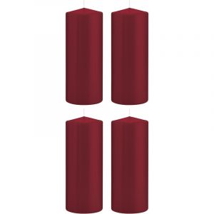 4x Bordeauxrode woondecoratie kaarsen 8 x 20 cm 119 branduren