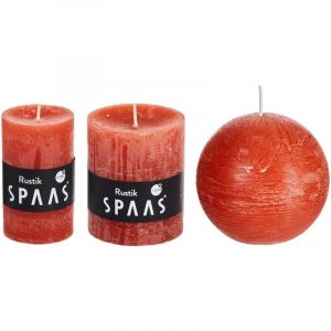 3x Oranje woondecoratie kaarsen set rustiek 8 cm / 5 x 8 cm / 7 x 8 cm
