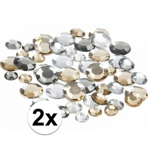 2x Decoratie ronde strass steentjes zilver mix