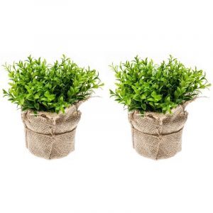 2x Nep tuinkers kruiden plant groen in jute pot kunstplanten 16 cm