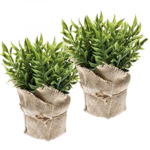 2 Stuks nep muizendoorn kruiden planten groen in jute pot kunstplant