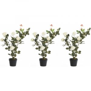 3x Groene/witte Rosa/rozenstruik kunstplanten 80 cm in pot